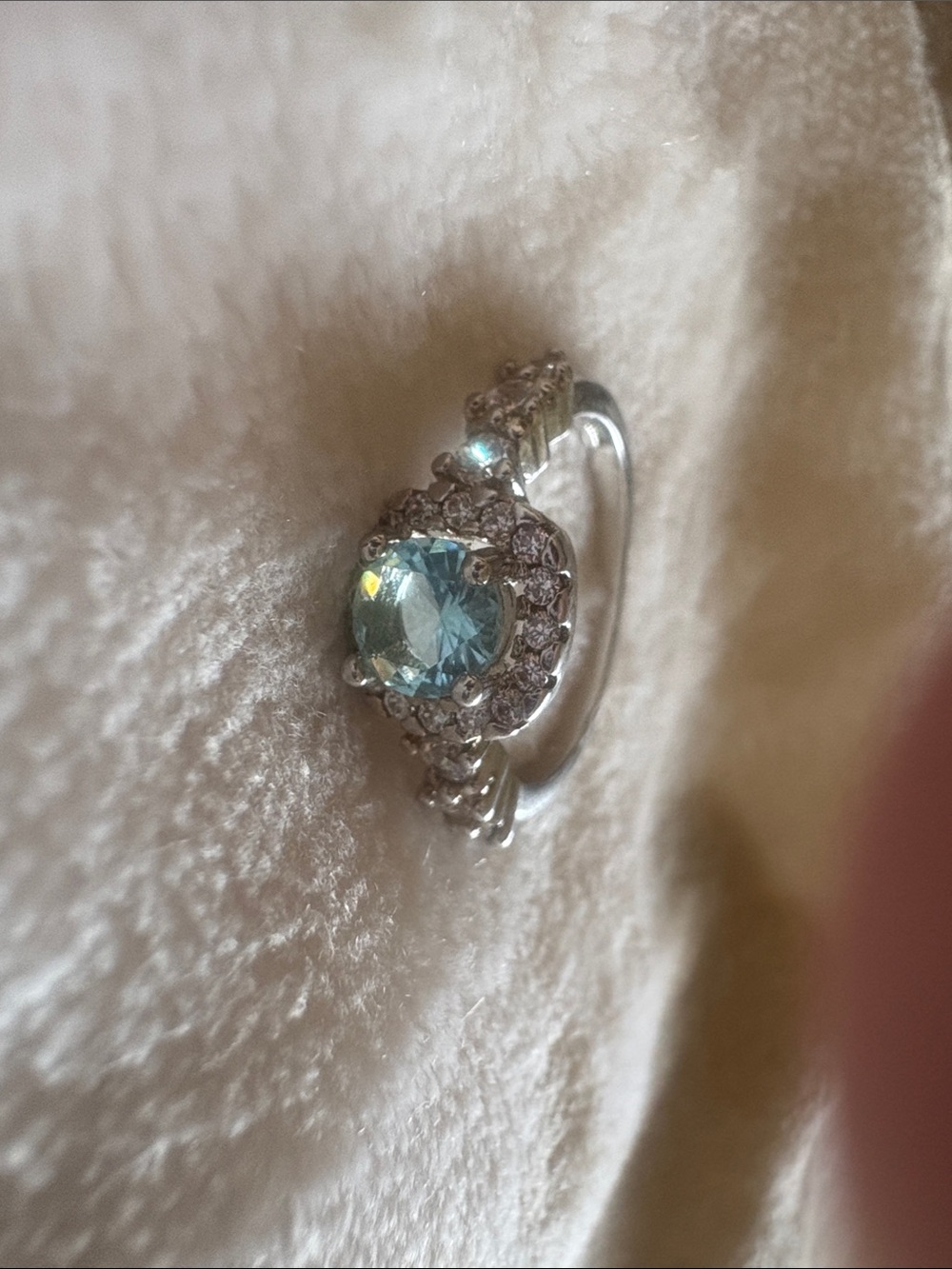 Sterling Silver Blue Topaz Halo Ring - Elegant Blue Gem